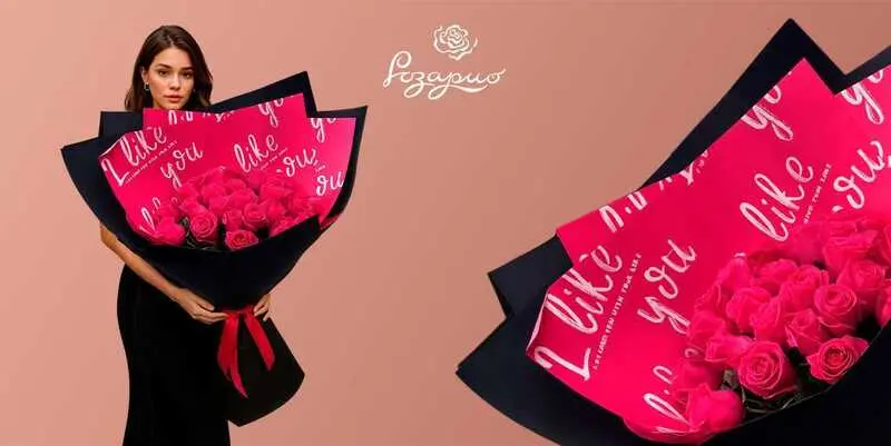 Огромный букет малиновых роз, фронтальный вид в руках у девушки